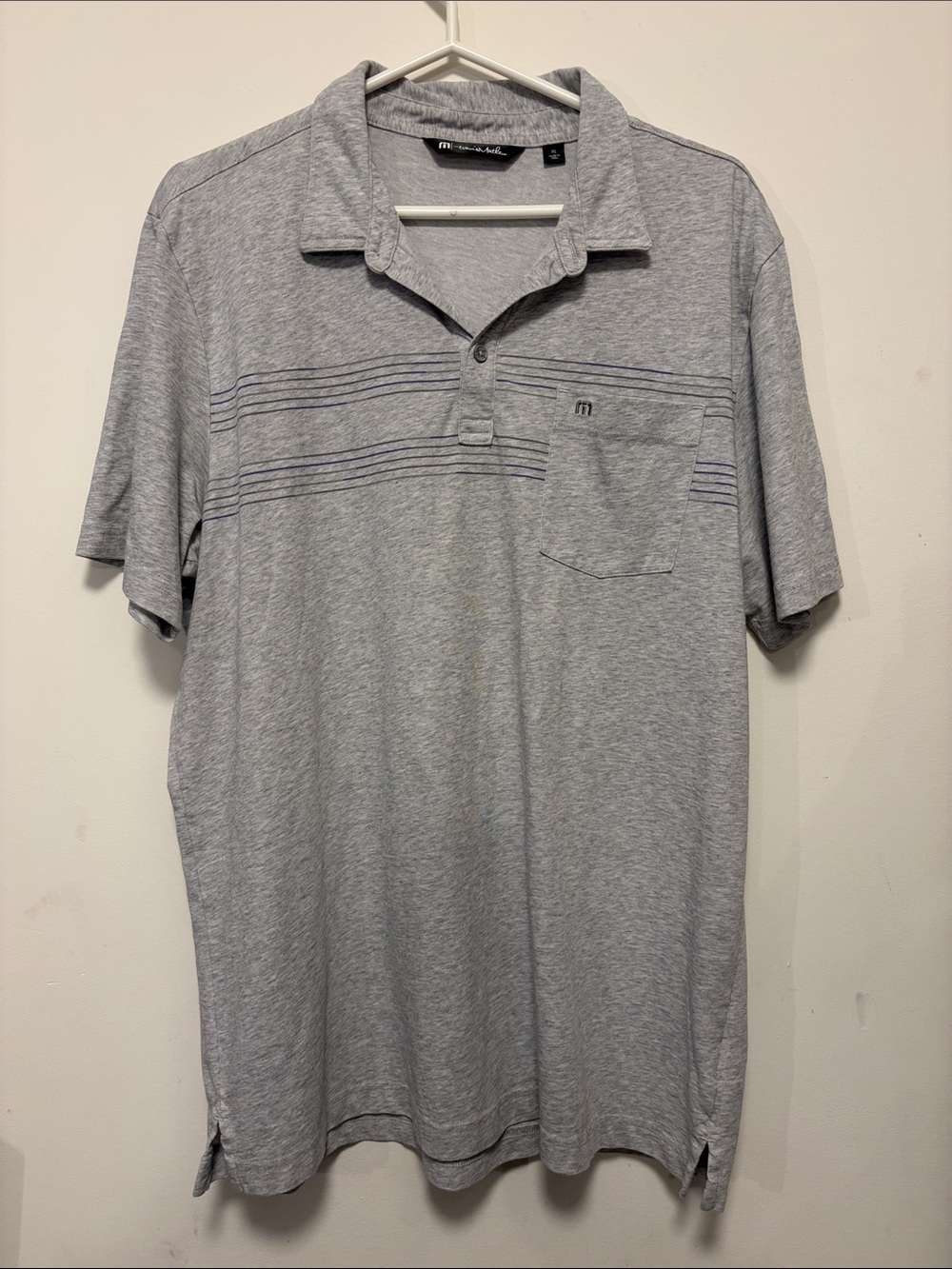Travis Mathew Light Gray Polo with Subtle Stripe and Chest Pocket